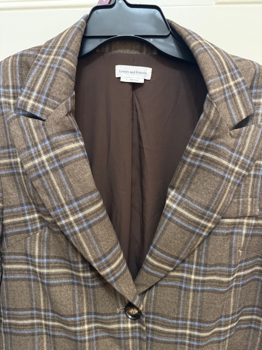 Lovers + Friends Plaid Brown/blue Oversized Blazer Jacket - Women's size small - Picture 9 of 16